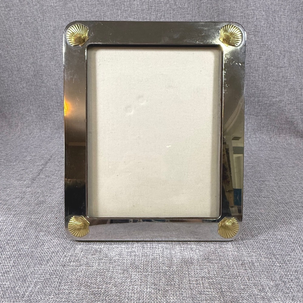 VTG Silver Gold Seashell Picture Photo Frame 7 x 9" Coastal Beach House Nautical